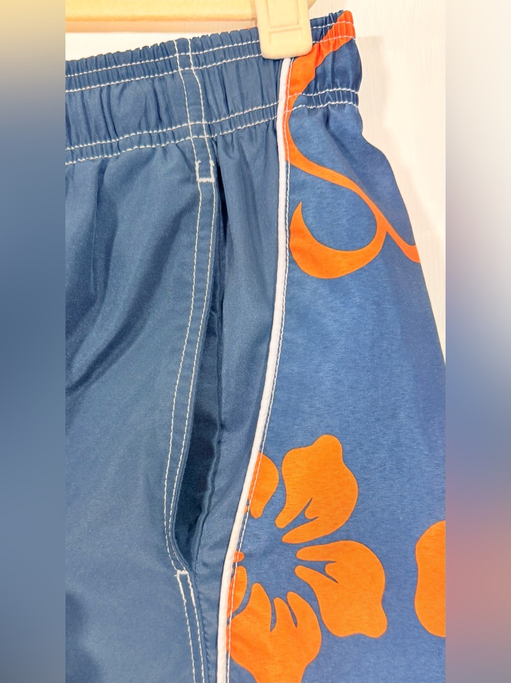 Speedo Navy Blue Swim Board Shorts with Orange Floral Panels - Picture 5 of 12